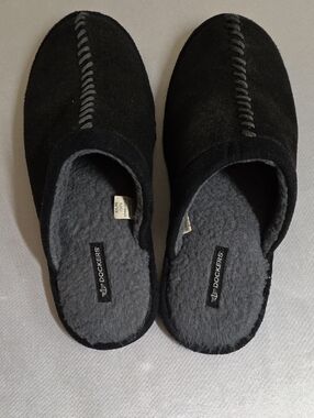 Dockers Black Slip-On Fleece-Trim House Slippers